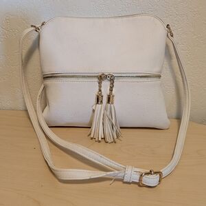 Women's Cream Crossbody Bag with Tassel Accent